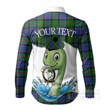Paterson Tartan Crest Cute Nessie Long Sleeve Button Shirts Scottish Loch Ness Monster