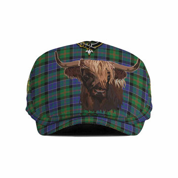 Paterson Tartan Crest Flat Cap, Jeff Cap Scotland Heilan Coo Tartan Seamless Style