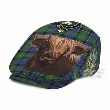 Paterson Tartan Crest Flat Cap, Jeff Cap Scotland Heilan Coo Tartan Seamless Style