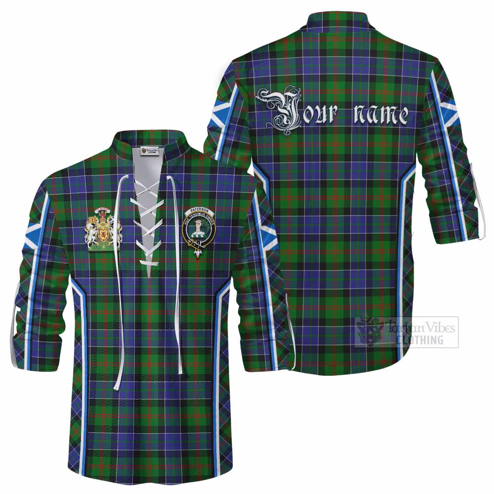 Paterson Tartan Crest Ghillie Kilt Shirt Scotland Coat of Arm Flag Style - Tartan Vibes Clothing