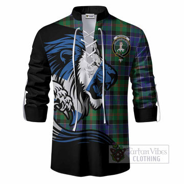 Paterson Tartan Crest Ghillie Shirt Scottish Golden Lions Wave Flow