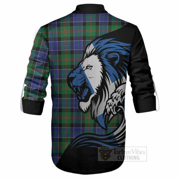 Paterson Tartan Crest Ghillie Shirt Scottish Golden Lions Wave Flow