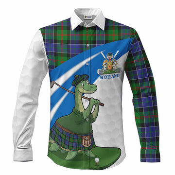 Paterson Tartan Crest Golf Nessie Long Sleeve Button Shirts Loch Ness Monster Sporty Style