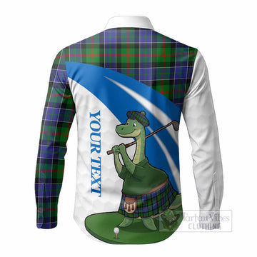 Paterson Tartan Crest Golf Nessie Long Sleeve Button Shirts Loch Ness Monster Sporty Style