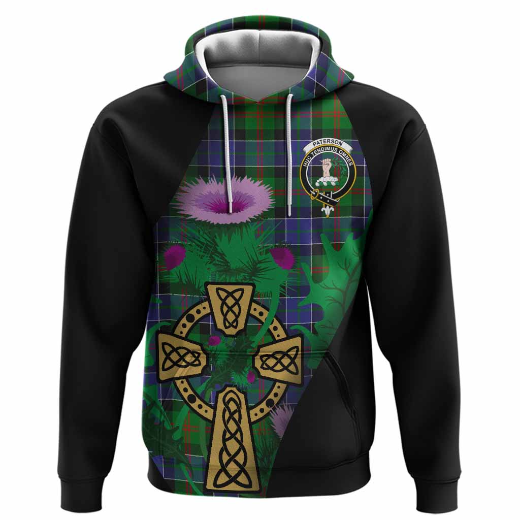 Paterson Tartan Crest Hoodie Celtic Cross Thistle Flowers