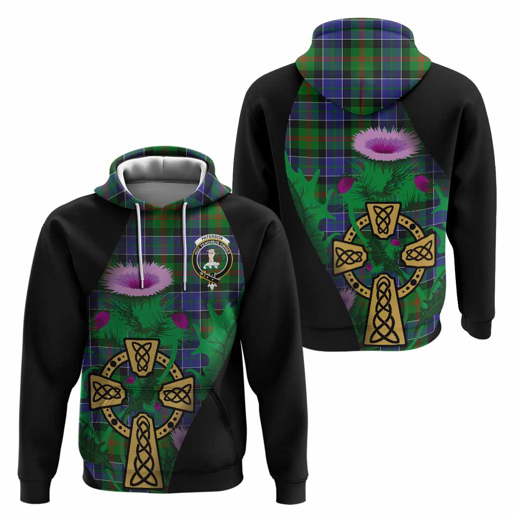 Paterson Tartan Crest Hoodie Celtic Cross Thistle Flowers