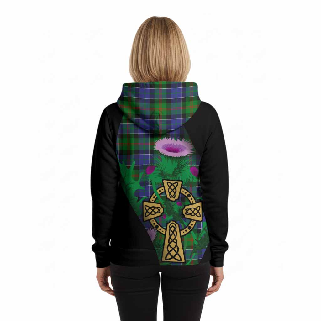 Paterson Tartan Crest Hoodie Celtic Cross Thistle Flowers