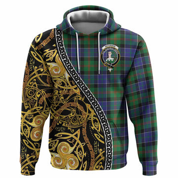 Paterson Tartan Crest Hoodie Celtic Knot and Triple Trickle Spiral Symbols