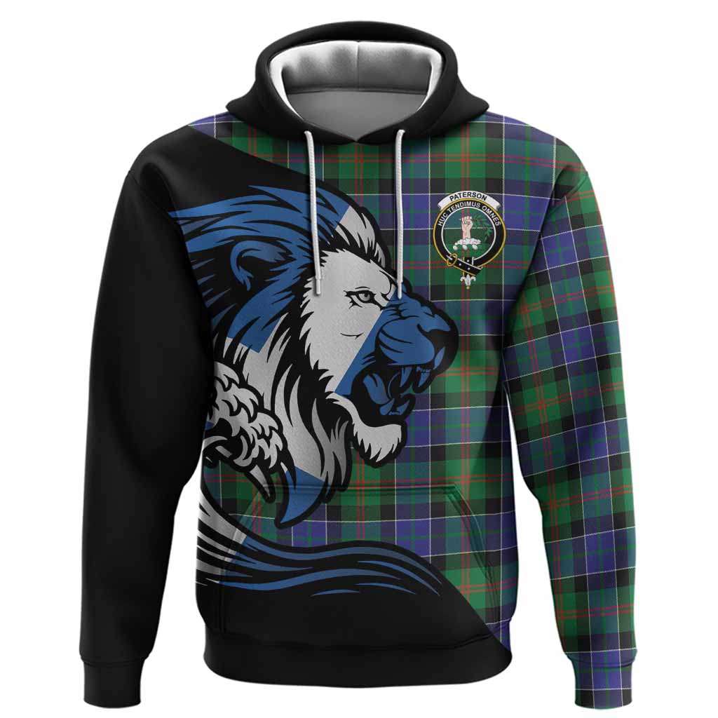 Paterson Tartan Crest Hoodie Scottish Golden Lions Wave Flow