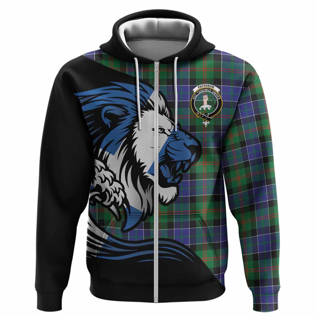 Paterson Tartan Crest Hoodie Scottish Golden Lions Wave Flow