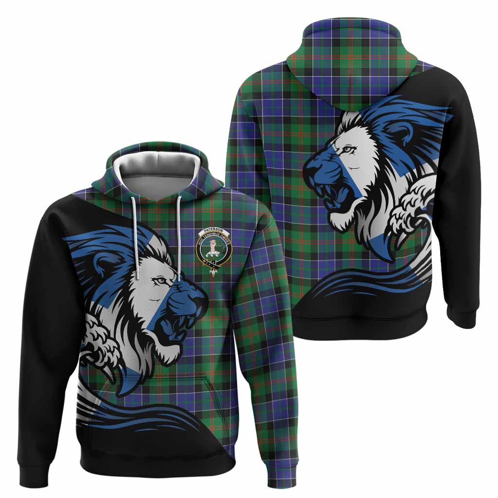 Paterson Tartan Crest Hoodie Scottish Golden Lions Wave Flow