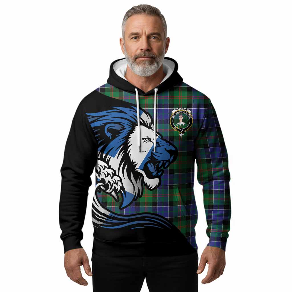 Paterson Tartan Crest Hoodie Scottish Golden Lions Wave Flow