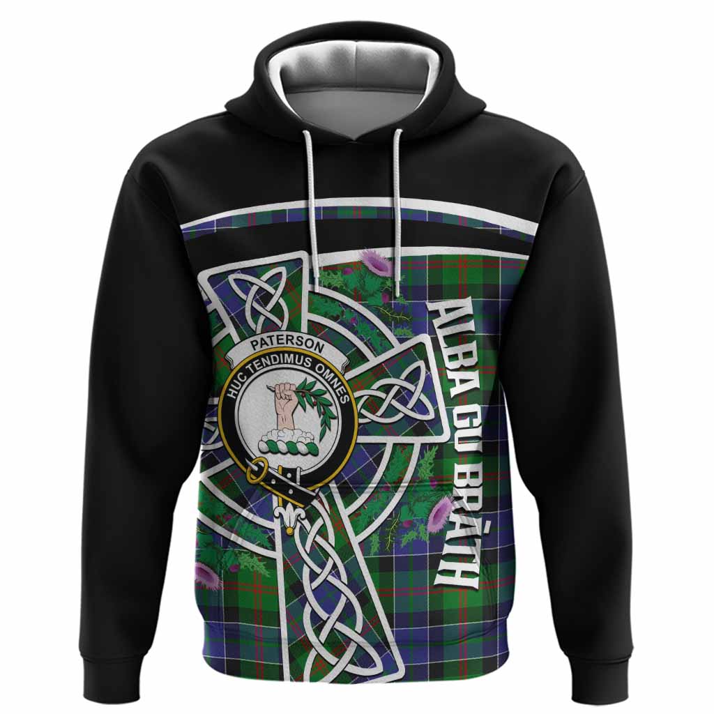 Paterson Tartan Crest Hoodie Scottish Thistle Celtic Cross Alba Gu Brath