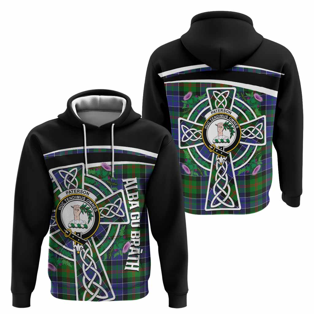 Paterson Tartan Crest Hoodie Scottish Thistle Celtic Cross Alba Gu Brath
