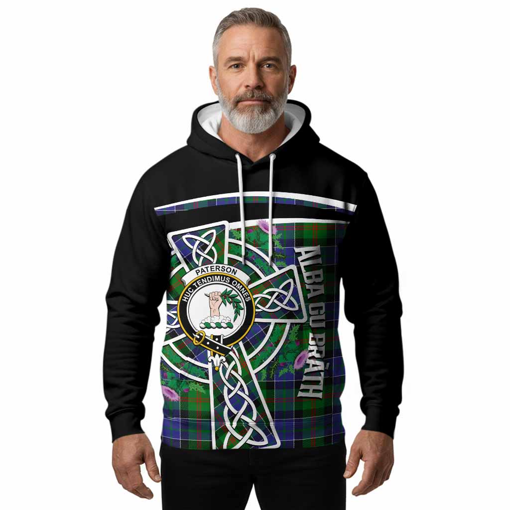 Paterson Tartan Crest Hoodie Scottish Thistle Celtic Cross Alba Gu Brath