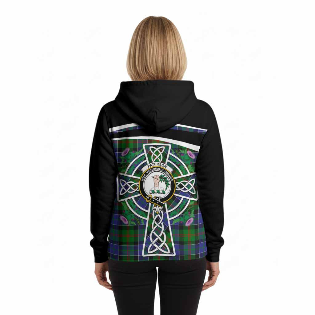 Paterson Tartan Crest Hoodie Scottish Thistle Celtic Cross Alba Gu Brath