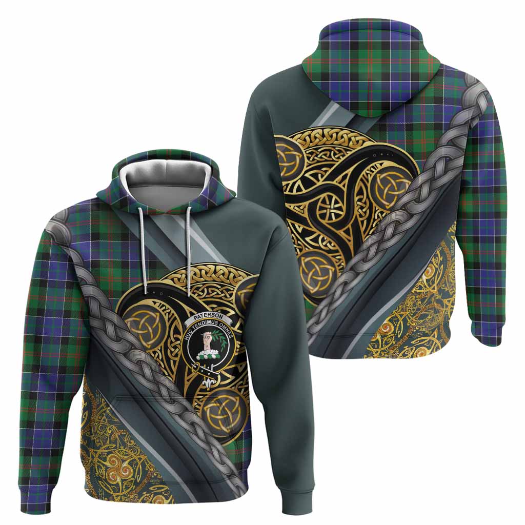 Paterson Tartan Crest Hoodie Scottish Triskele Celtic