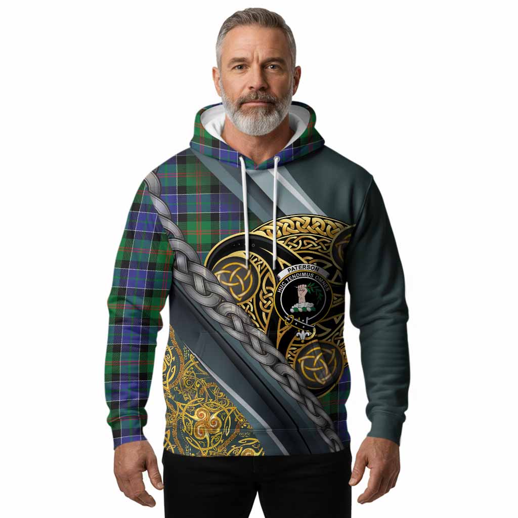 Paterson Tartan Crest Hoodie Scottish Triskele Celtic