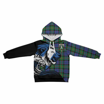 Paterson Tartan Crest Kid Hoodie Scottish Golden Lions Wave Flow