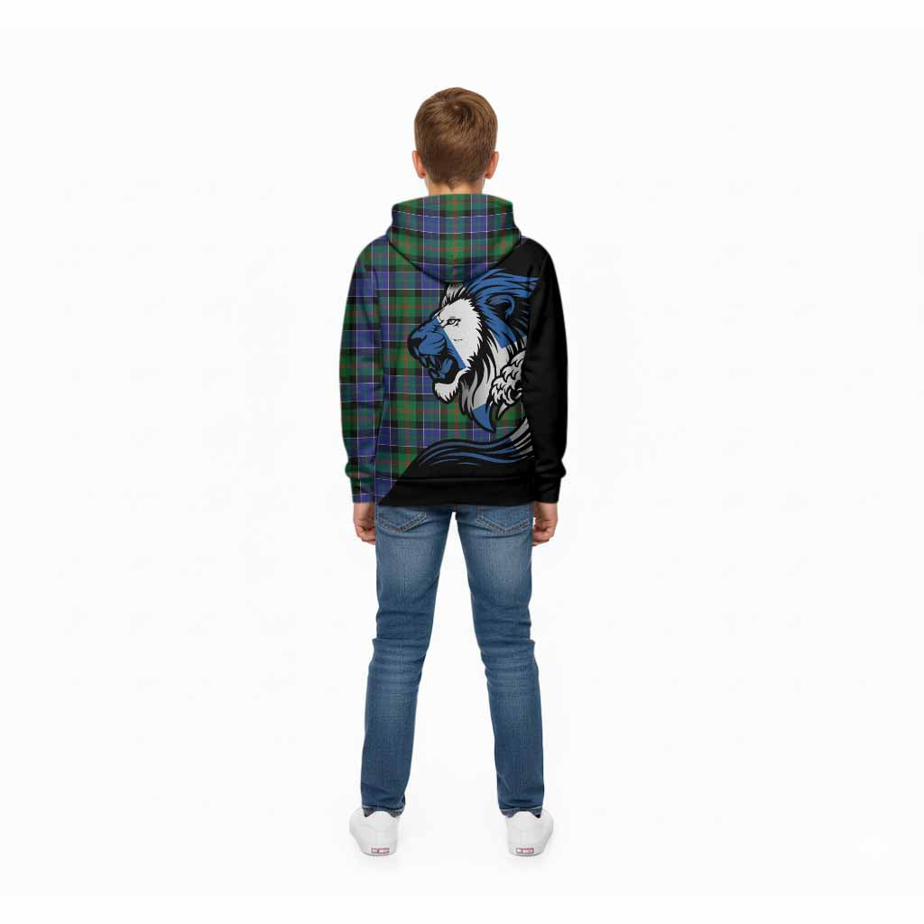 Paterson Tartan Crest Kid Hoodie Scottish Golden Lions Wave Flow