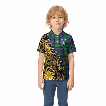 Paterson Tartan Crest Kid Polo Shirt Celtic Knot and Triple Trickle Spiral Symbols