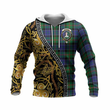 Paterson Tartan Crest Knitted Hoodie Celtic Knot and Triple Trickle Spiral Symbols