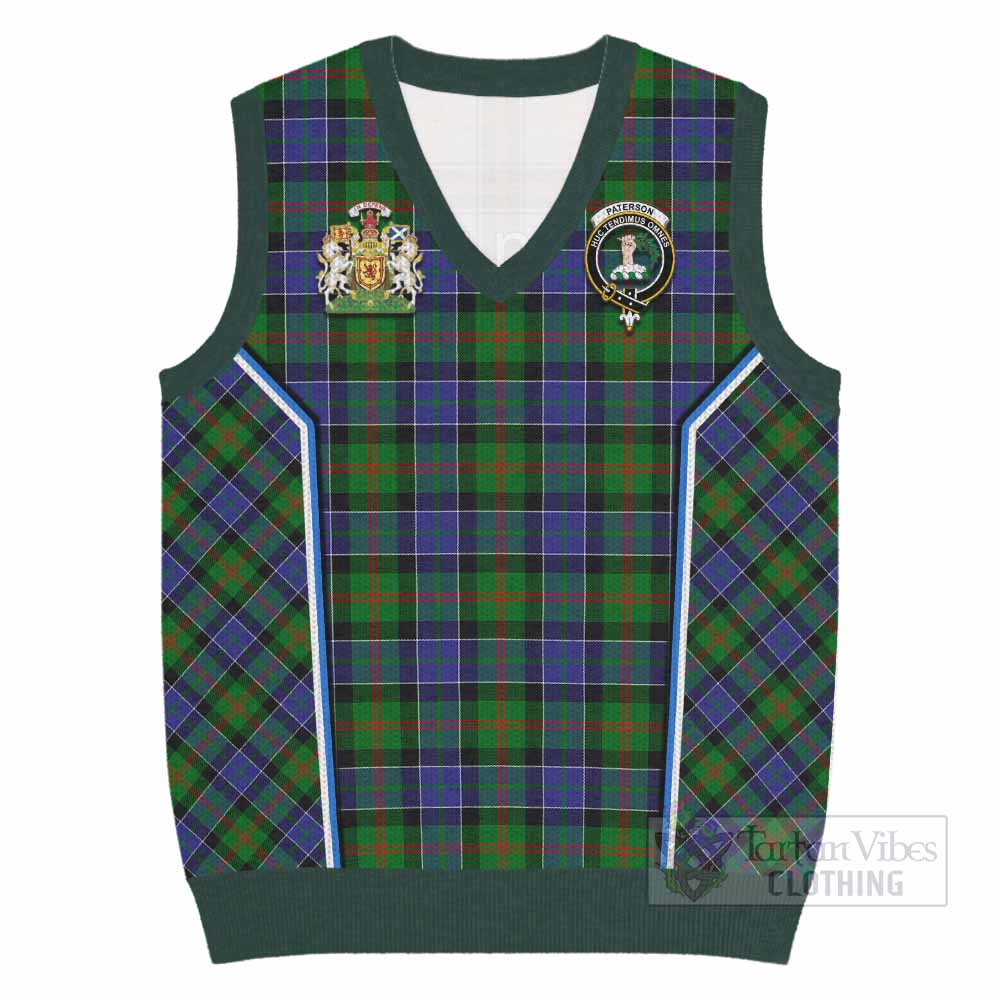 Paterson Tartan Crest Knitted V-Neck Vest Scotland Coat of Arm Flag Style - Tartan Vibes Clothing
