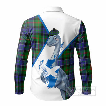 Paterson Tartan Crest Loch Ness Monster Long Sleeve Button Shirts Nessie Scottish Map Tha Gradh Agam Air Alba