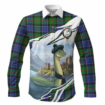 Paterson Tartan Crest Loch Ness Monster Scottish Heritage Art Long Sleeve Button Shirts