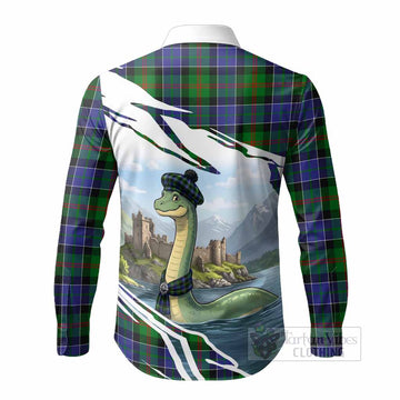 Paterson Tartan Crest Loch Ness Monster Scottish Heritage Art Long Sleeve Button Shirts