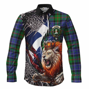 Paterson Tartan Crest Long Sleeve Button Shirts Heritage Flag Grunge Celtic Knot and Lion Rampant