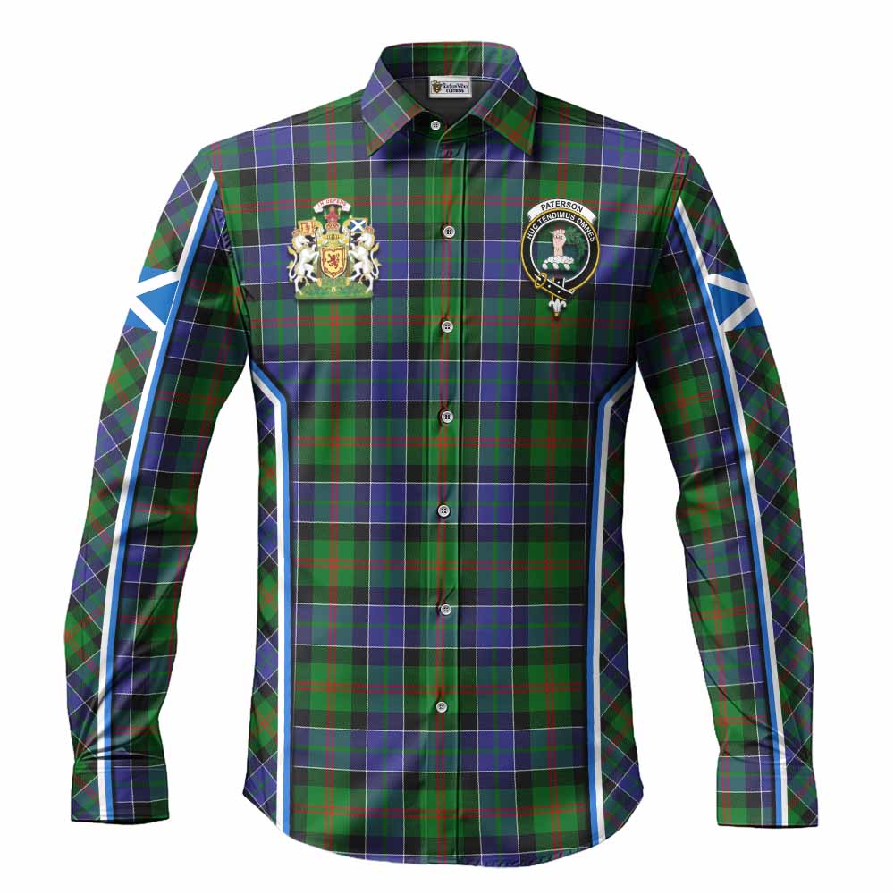 Paterson Tartan Crest Long Sleeve Button Shirts Scotland Coat of Arm Flag Style - Tartan Vibes Clothing