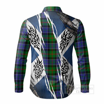 Paterson Tartan Crest Long Sleeve Button Shirts Scotland Flag Ripped Tribal Design