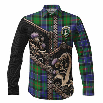 Paterson Tartan Crest Long Sleeve Button Shirts Scottish Thistle Loch Ness Monster