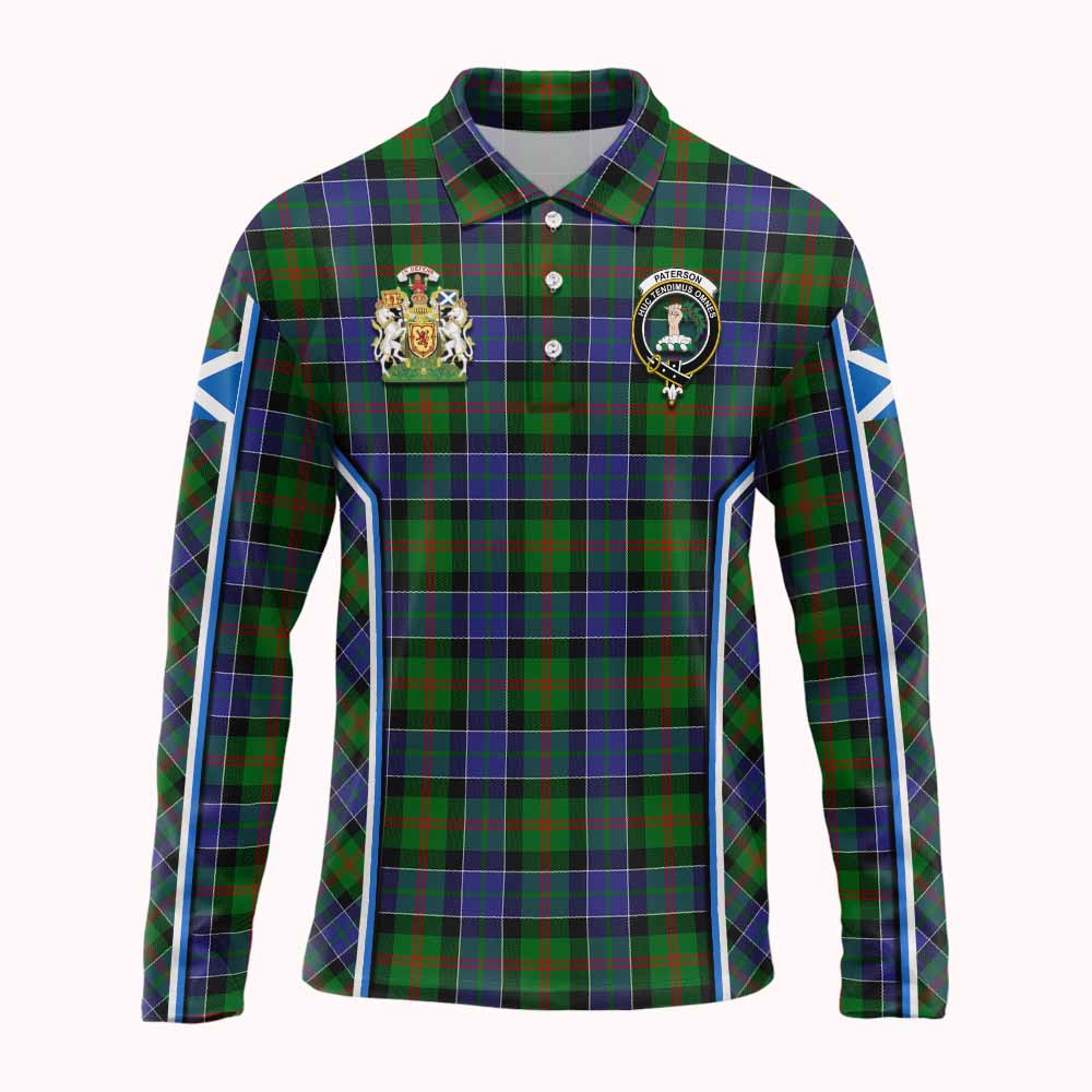 Paterson Tartan Crest Long Sleeve Polo Shirt Scotland Coat of Arm Flag Style - Tartan Vibes Clothing