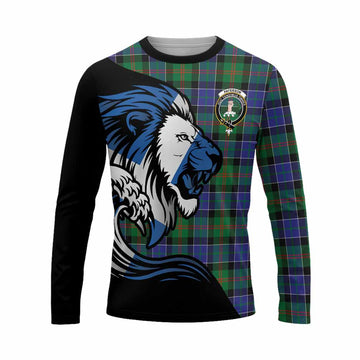 Paterson Tartan Crest Long Sleeve T-Shirt Scottish Golden Lions Wave Flow