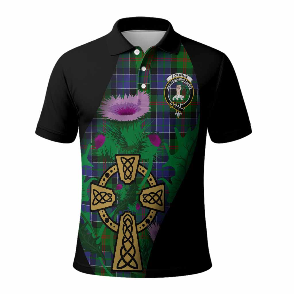 Paterson Tartan Crest Polo Shirt Celtic Cross Thistle Flowers