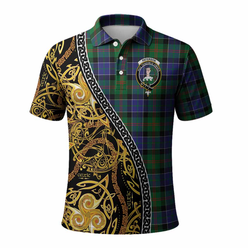 Paterson Tartan Crest Polo Shirt Celtic Knot and Triple Trickle Spiral Symbols