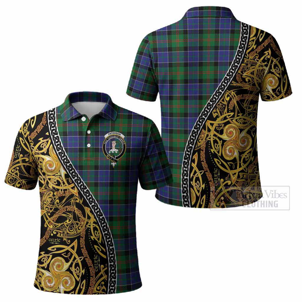 Paterson Tartan Crest Polo Shirt Celtic Knot and Triple Trickle Spiral Symbols