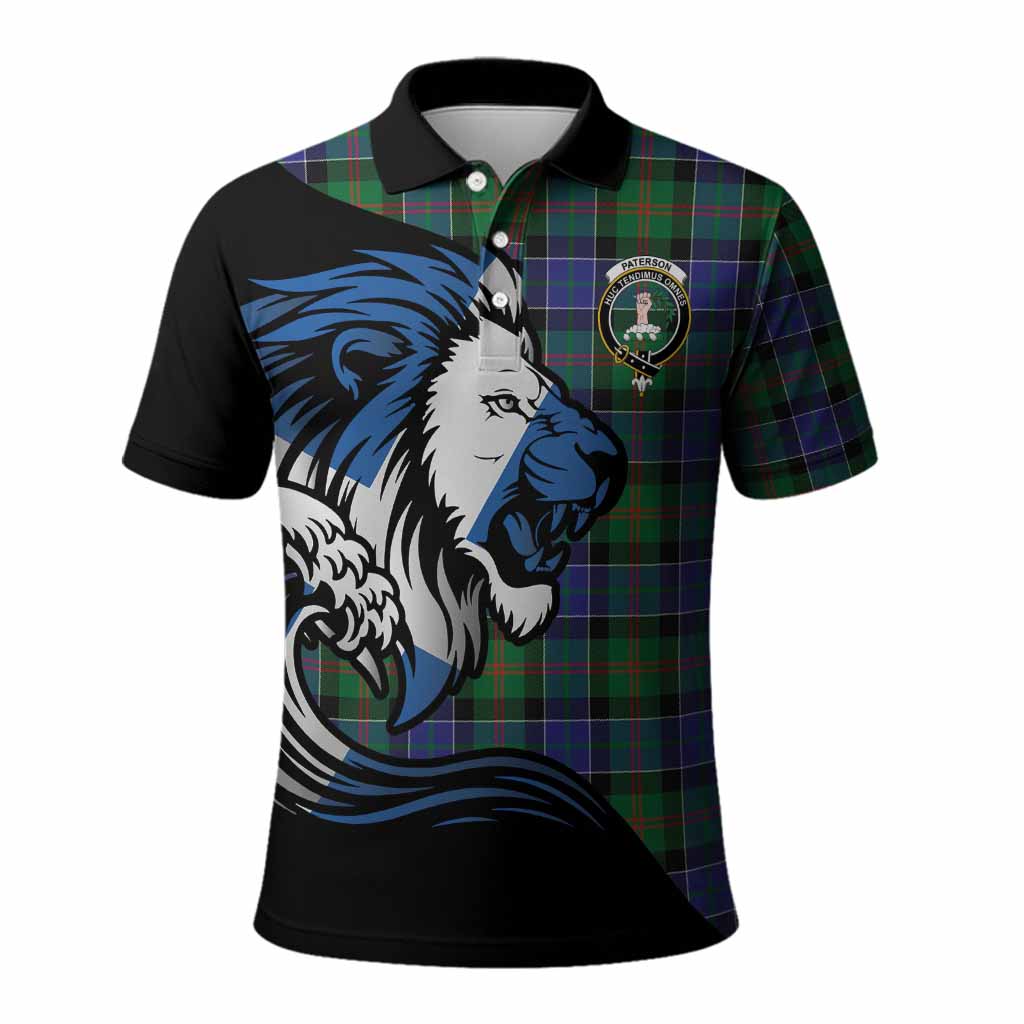 Paterson Tartan Crest Polo Shirt Scottish Golden Lions Wave Flow