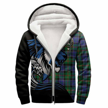 Paterson Tartan Crest Sherpa Hoodie Scottish Golden Lions Wave Flow