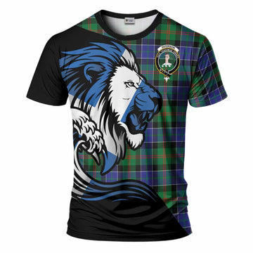 Paterson Tartan Crest T-Shirt Scottish Golden Lions Wave Flow