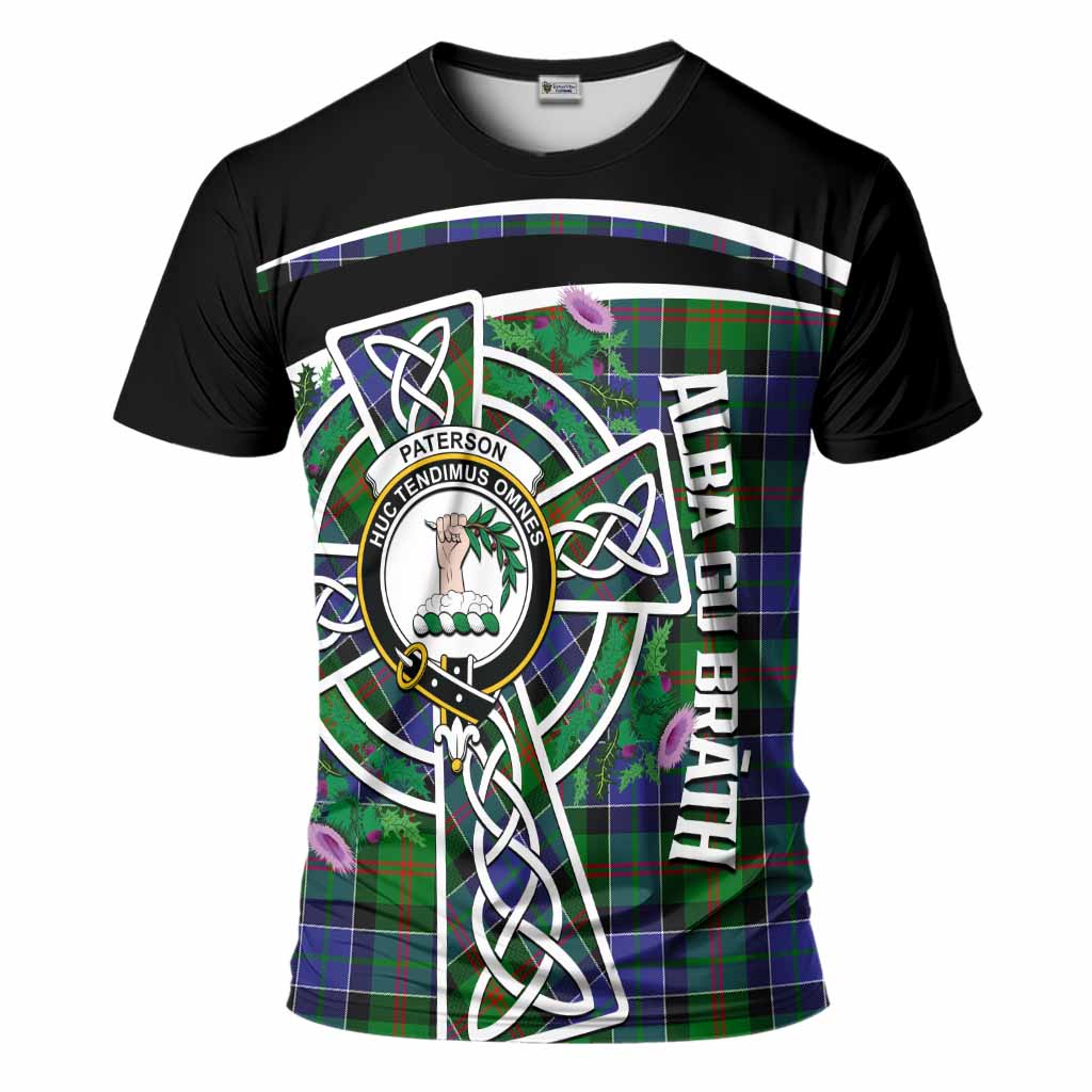 Paterson Tartan Crest T-Shirt Scottish Thistle Celtic Cross Alba Gu Brath