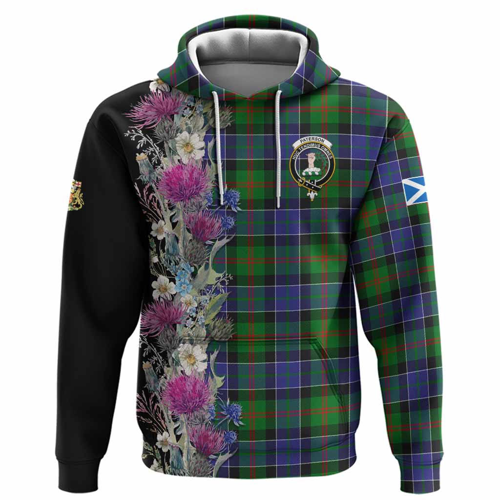 Paterson Tartan Crest Thistle Floral Hoodie