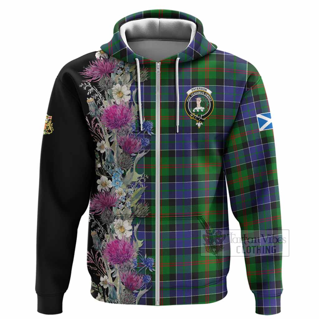 Paterson Tartan Crest Thistle Floral Hoodie