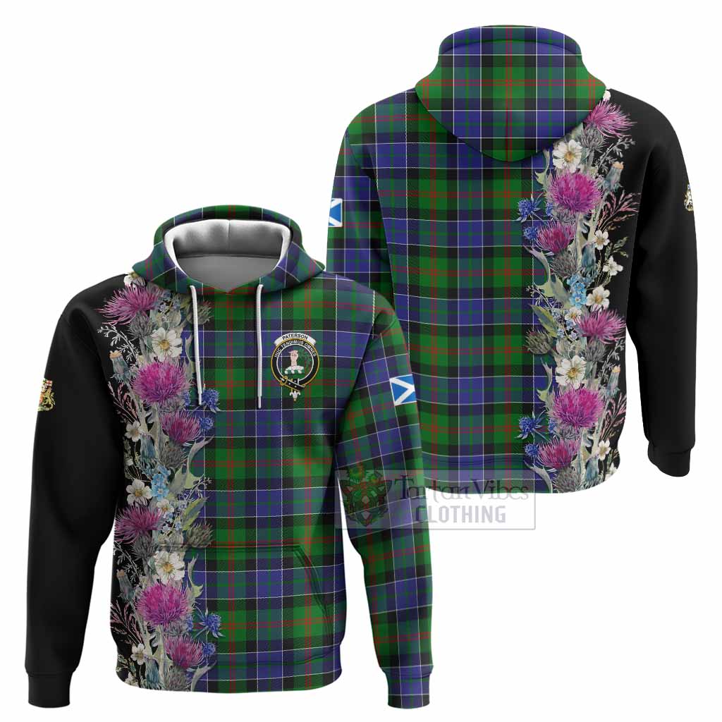 Paterson Tartan Crest Thistle Floral Hoodie