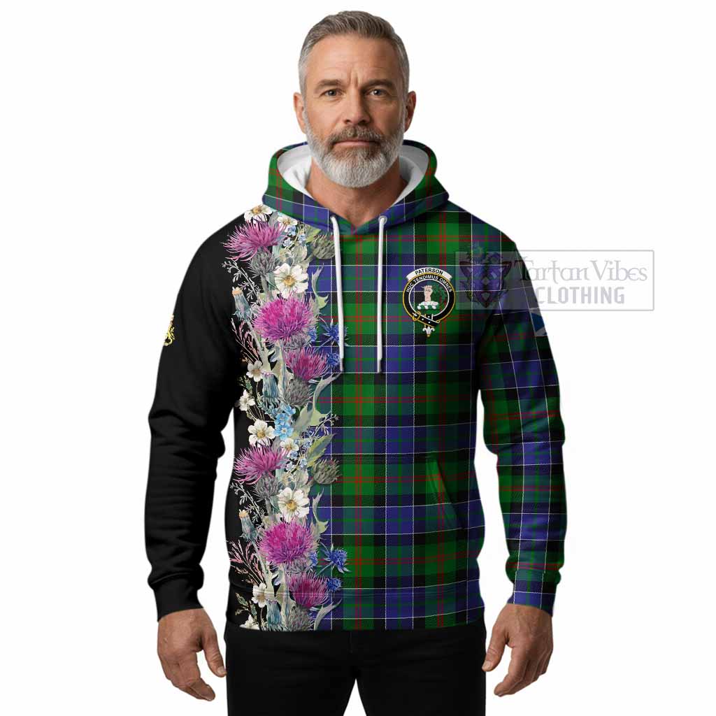 Paterson Tartan Crest Thistle Floral Hoodie