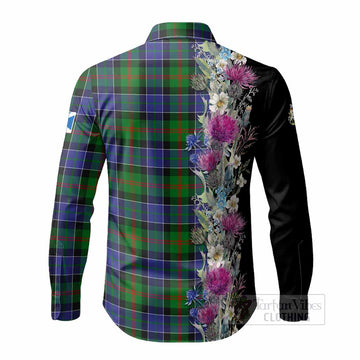 Paterson Tartan Crest Thistle Floral Long Sleeve Button Shirts