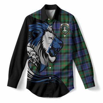 Paterson Tartan Crest Women Casual Shirt Scottish Golden Lions Wave Flow