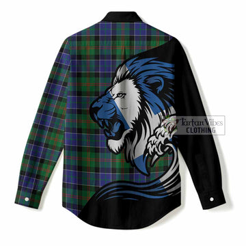 Paterson Tartan Crest Women Casual Shirt Scottish Golden Lions Wave Flow